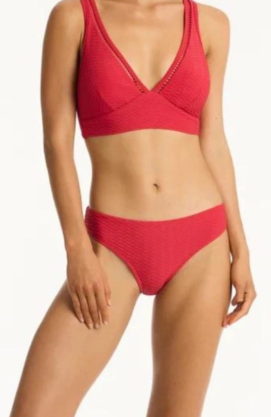 Sea Level Australia Red Honeycomb Textured Bikini Bottoms Size US 8 NEW NWT